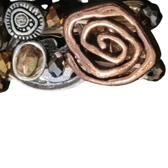 Vintage bracelets 2 copper tone metal abalone stretchy art noveau - Picture 10 of 14